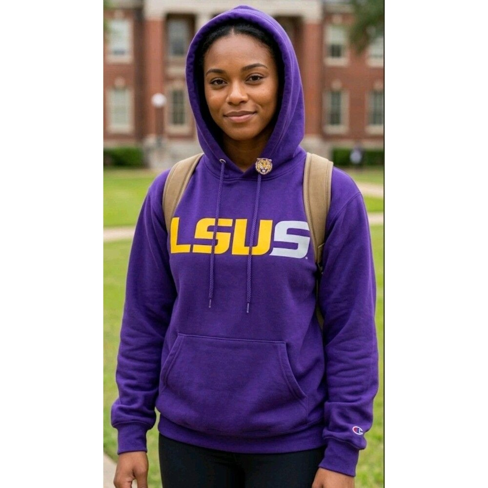LSUS Championship Athleticwear Hoodie Jacket Size S Purple Kangaroo Pockets